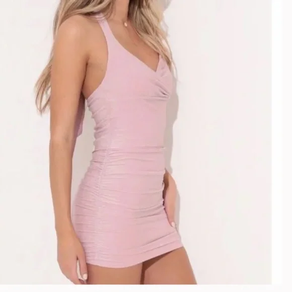 Lucy in the Sky | Dresses | Lucy In The Sky Shimmer Pink Halter Mini Dress  | Poshmark